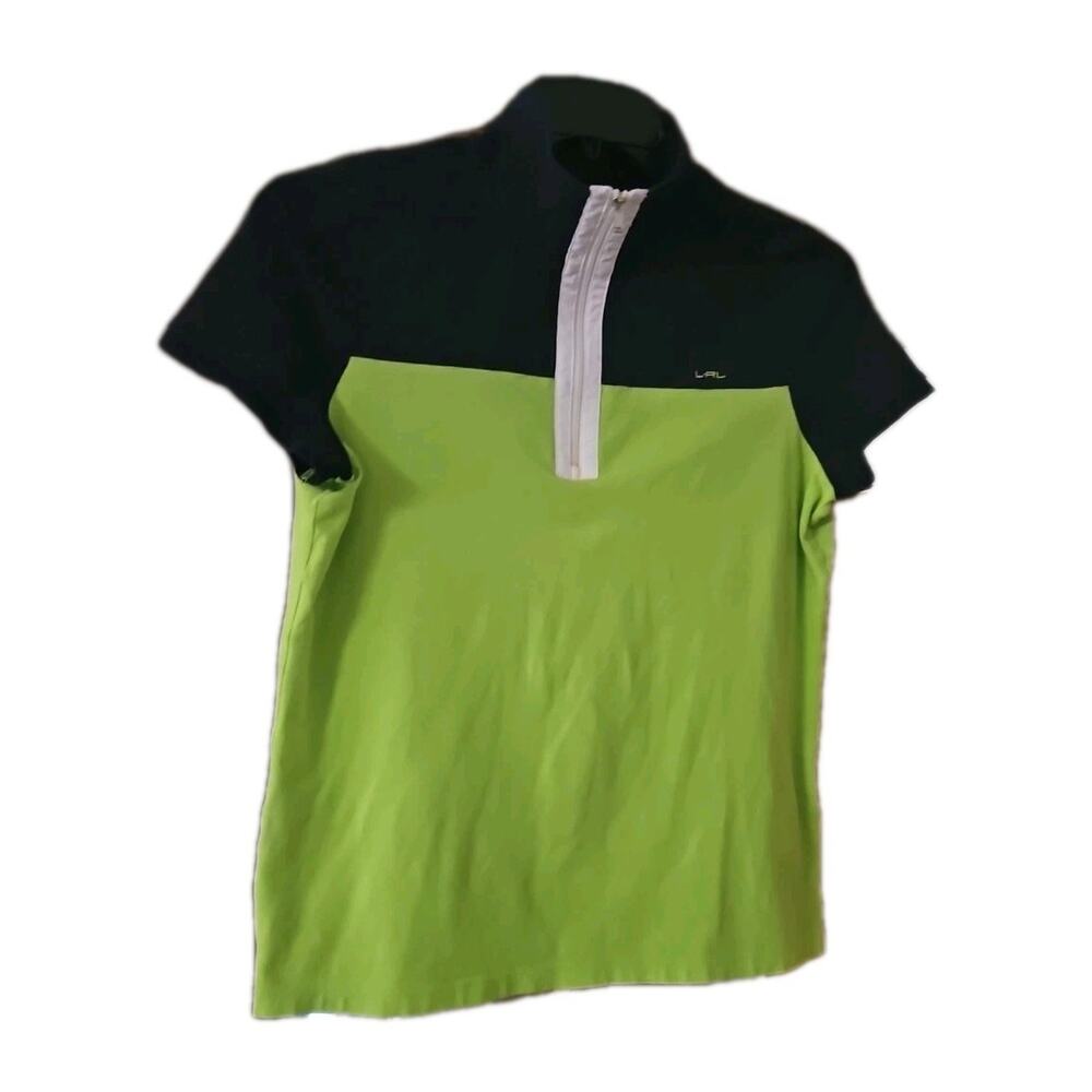 Lauren Active Ralph Lauren Polo Shirt Large BoyQuarter Zip Upper Blue Lower Lime